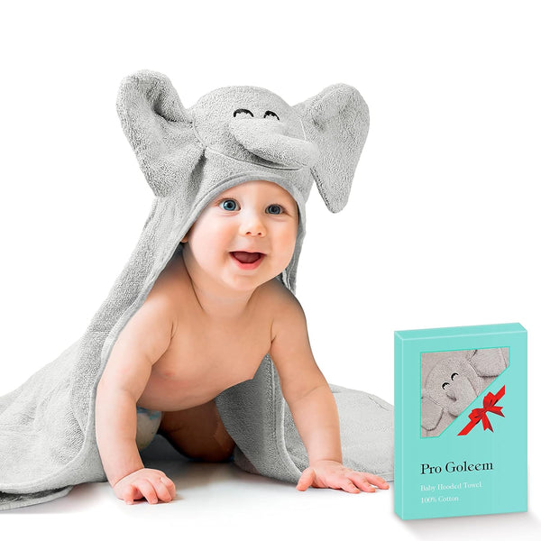 Baby Bath Towel - Soft Cotton Elephant Hooded Towel for Baby Boys Girls, Perfect Baby Registry Gifts for Newborn Babies,Infant,Toddlers, 30X30 Inches