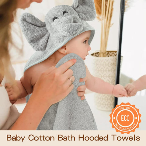 Baby Bath Towel - Soft Cotton Elephant Hooded Towel for Baby Boys Girls, Perfect Baby Registry Gifts for Newborn Babies,Infant,Toddlers, 30X30 Inches