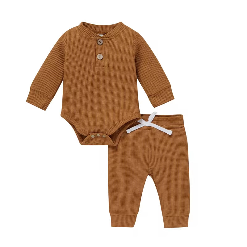 Solid Color Newborn Baby Knitted Warm 2Pcs Suit Toddler Girl Boy Long Sleeve Romper Tops Pants Fall Winter Homewear 2021