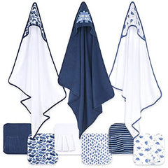 Baby Hooded Towels and Washcloths Gift Bath Set, 23 Piece, Blue Dino