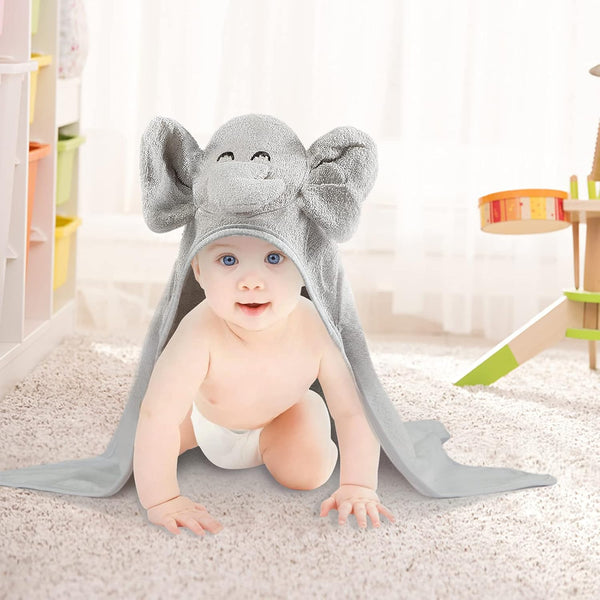 Baby Bath Towel - Soft Cotton Elephant Hooded Towel for Baby Boys Girls, Perfect Baby Registry Gifts for Newborn Babies,Infant,Toddlers, 30X30 Inches