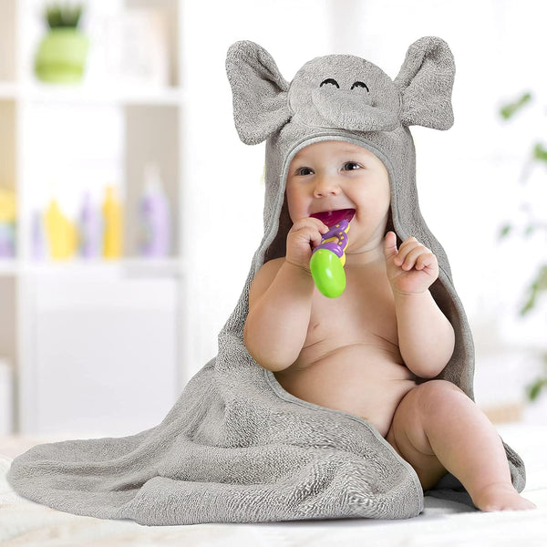 Baby Bath Towel - Soft Cotton Elephant Hooded Towel for Baby Boys Girls, Perfect Baby Registry Gifts for Newborn Babies,Infant,Toddlers, 30X30 Inches