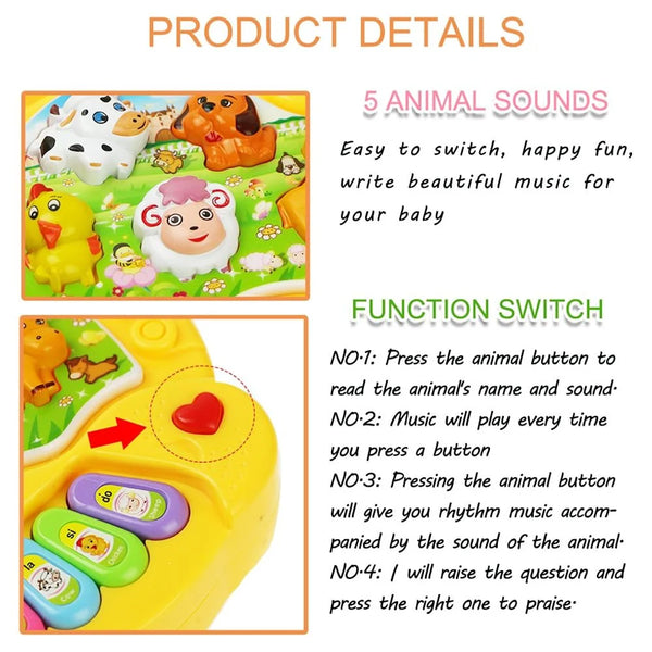 Musical Baby Toys 6 to 12 Months, Baby Piano Light up Animal Musical Toys for Toddlers 1-3, Infant Kids Learning Toys for 1 Year Old Girl Boy, Baby Toys 12-18 Months Gifts